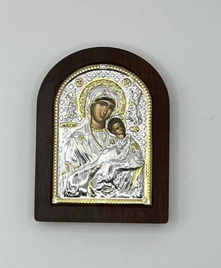 Одигитрия БМ с ангелами, икона арочная, красное дерево  57х75