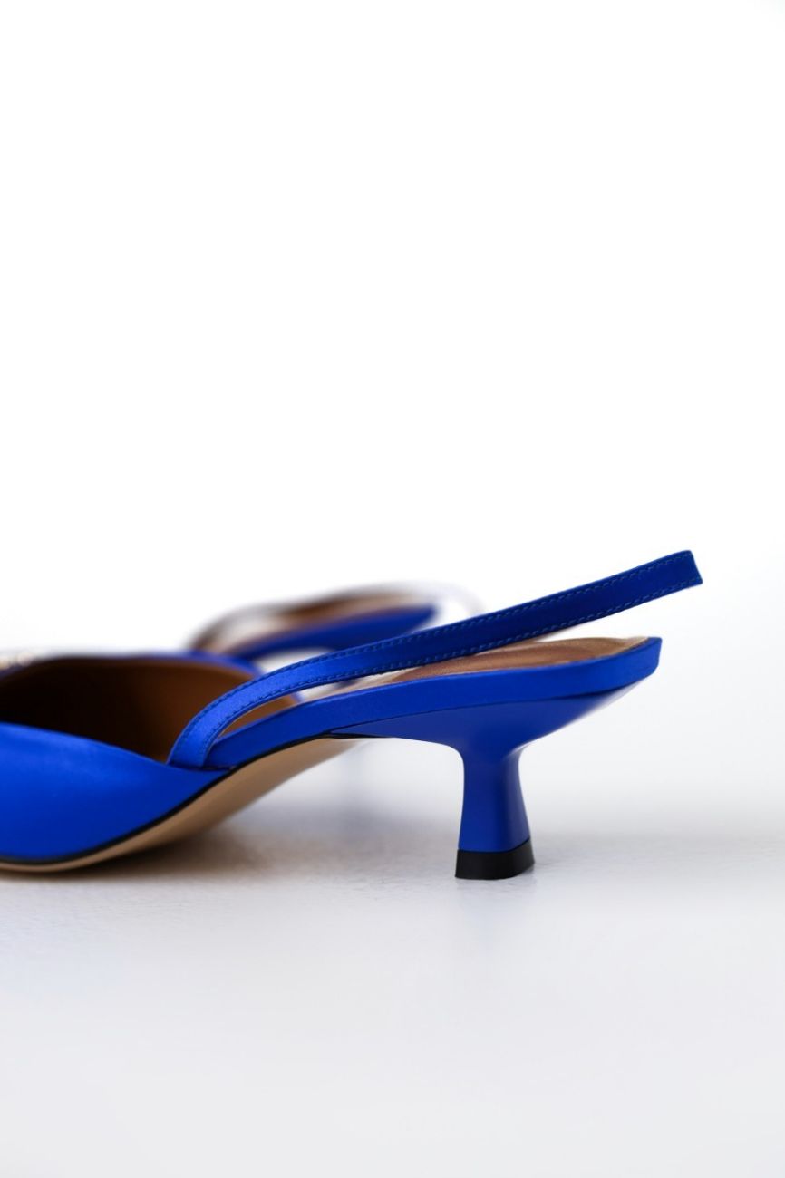 Туфли-мюли из сатина на низком каблуке, синий электрик