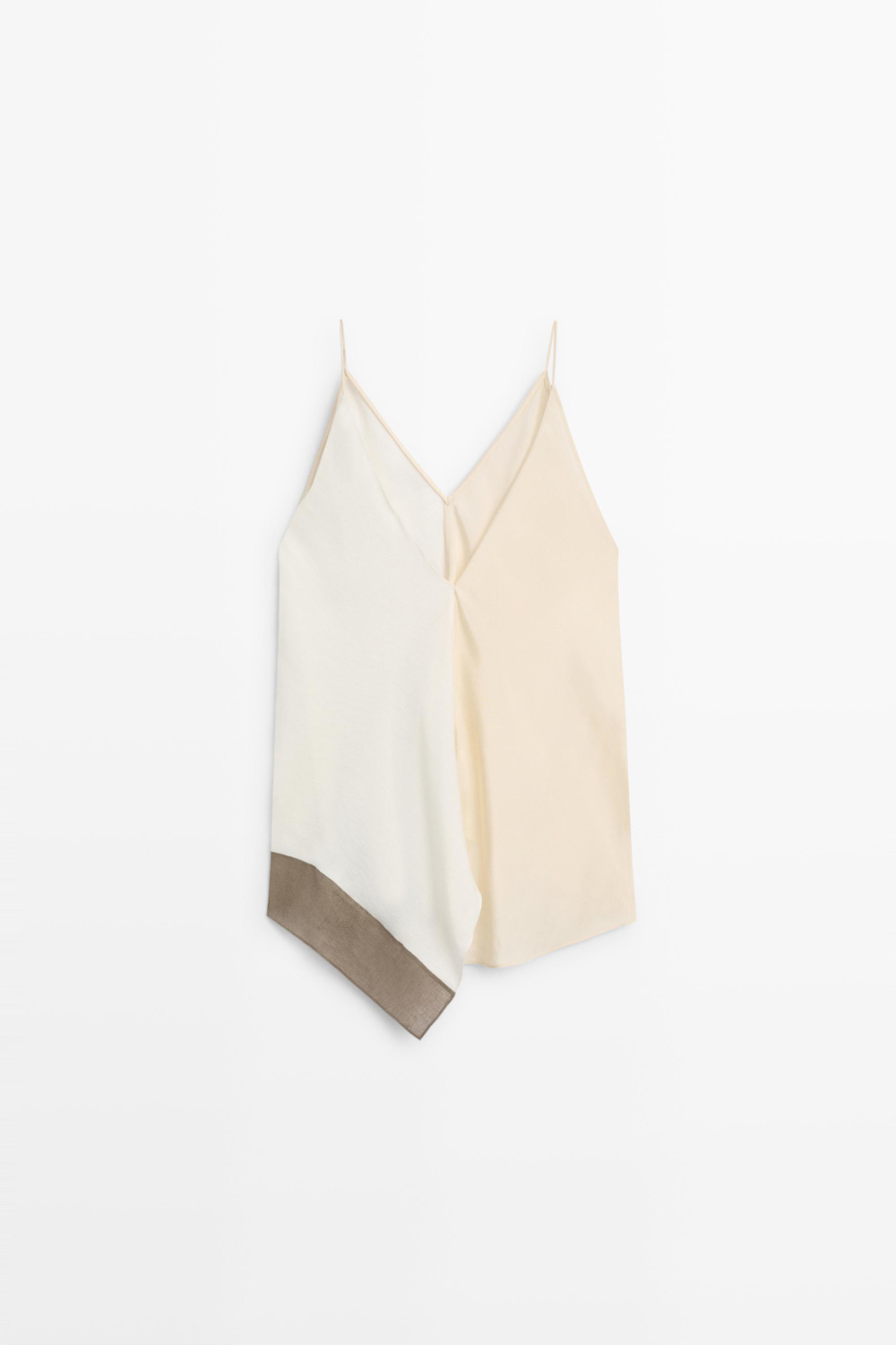 Massimo Dutti Асимметричный струящийся топ на тонких бретелях, натуральный/кремовый