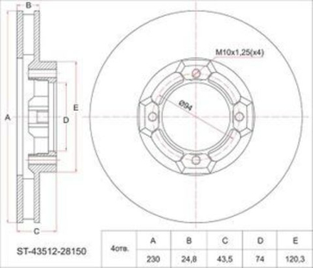 Тормозной диск передний SAT ST-43512-28150