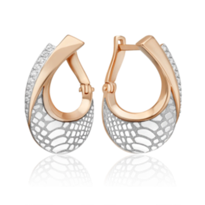 Серьги с принтом «Питон» из комбинированного золота c фианитами Артикул: 02-5198-00-401-1111