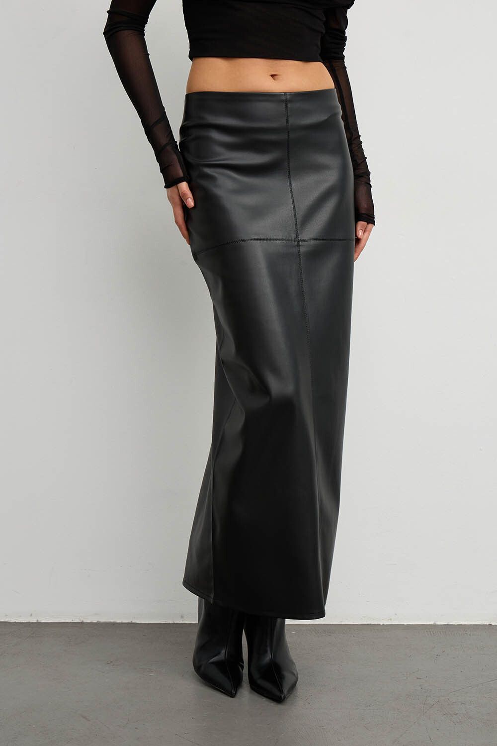 Юбка макси с разрезом сзади из экокожи
