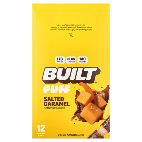 Built, Puff, протеиновые батончики, соленая карамель, 12 батончиков, 40 г (1,41 унции) каждый