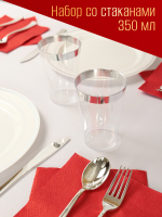 Набор 12 персон с серебристыми тарелками 26см и стаканом