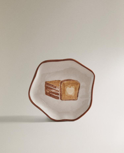 ZARA HOME ТАРЕЛКА С ПРИНТОМ, КОРИЧНЕВЫЙ/БЕЛЫЙ