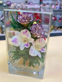 натуральные розы и орхидеи в стекле, вакуум