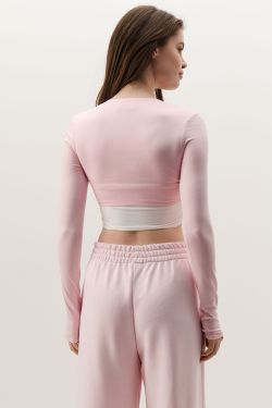 Широкие джоггеры без начеса с утяжкой нежно-розового цвета