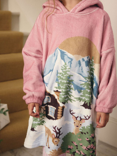 Толстовка флисовая удлиненная с капюшоном для девочки Next 973-919, Розовый