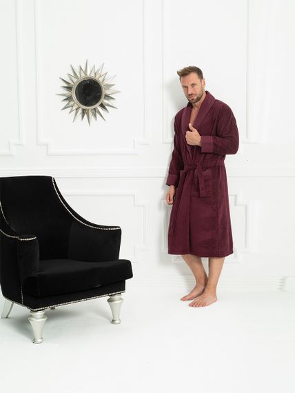 Мужской  махровый халат MODAL бордовый Tivolyo Home
