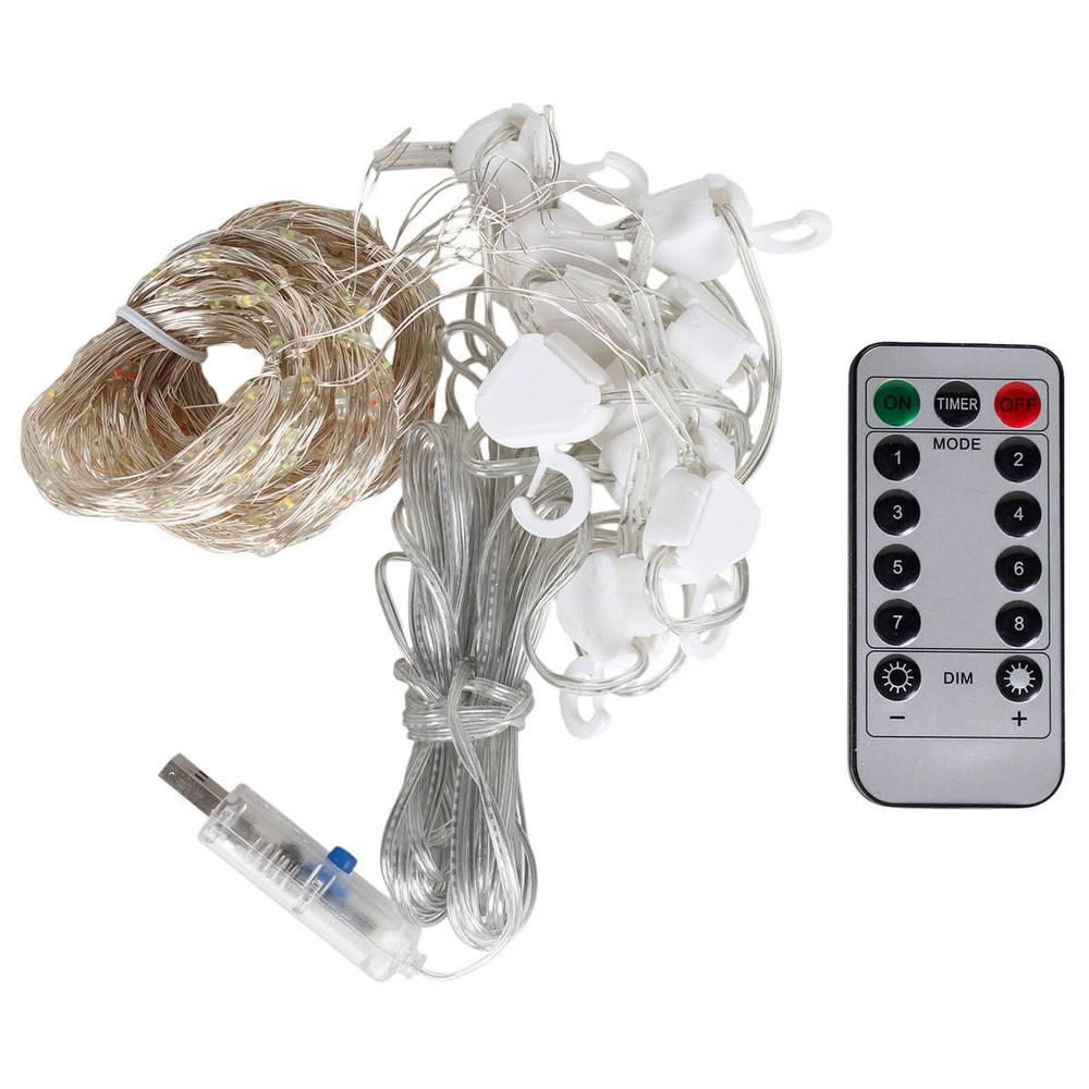 Гирлянда для дома занавес "Бриллиант" 3м,300 лам LED, 8 реж, теплый белый цвет (Серпантин)