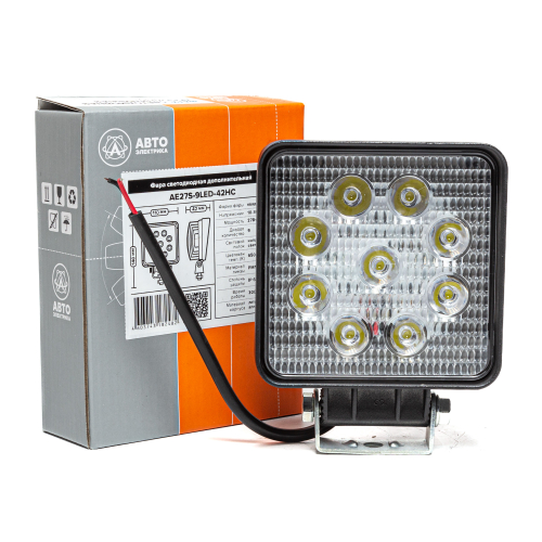 Фара светодиодная дополнительная, квадратная 110х42х140, направленный свет, 9 диодов, крепление по центру, 27 Вт, 10-30 В