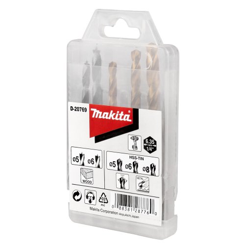 Набор сверл Makita по дереву и металлу1/4" HSS-TIN 5 шт   D-20769