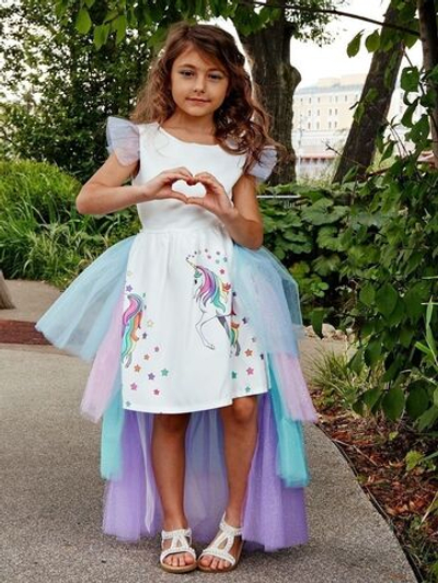 Нарядное платье Единорожки с длинным шлейфом пышное