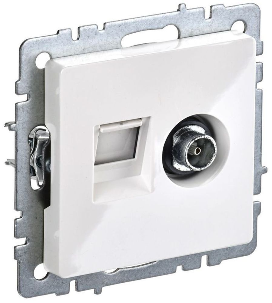 Розетка компьютерная + телевизионная 2-м Brite РТВ/РК12-БрБ RJ45 кат.5E + TV механизм бел. IEK BR-AK20-1-K01 Розетка компьютерная + телевизионная 2-м Brite РТВ/РК12-БрБ RJ45 кат.5E + TV механизм бел. IEK BR-AK20-1-K01