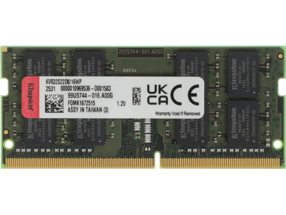 Оперативная память Kingston ValueRAM KVR32S22D8/16WP, DDR4 1х 16ГБ 3200 МГц, SODIMM, RTL