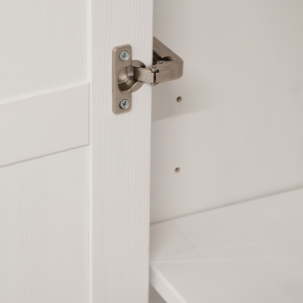 Шкаф для одежды распашной белый Харви двухдверный деревянный со штангой и полками, шкаф для вещей в прихожую и спальню с филенкой в викторианском стиле из массива сосны