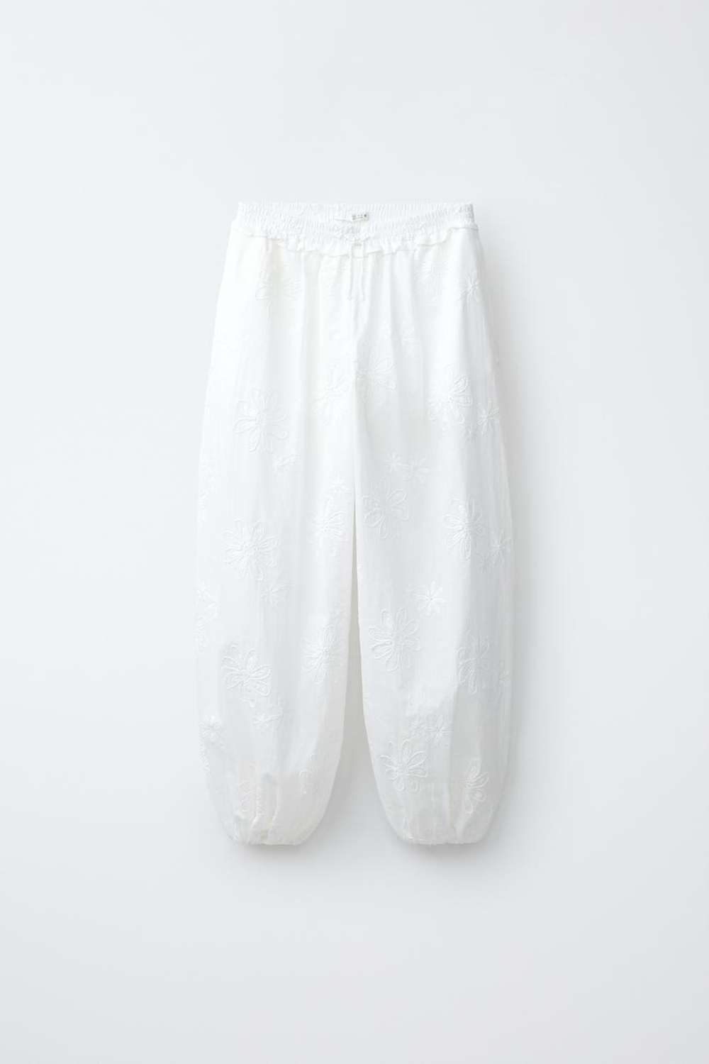 ZARA БРЮКИ С ВЫШИВКОЙ, БЕЛЫЙ