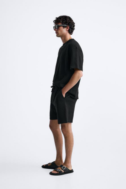 ZARA ФУТБОЛКА ИЗ ТКАНИ SOFT TOUCH В РУБЧИК, ЧЕРНЫЙ