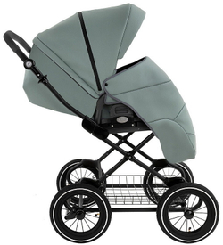 Детская коляска Roan Bass Next Classic Кожа d12 3 в 1 с автокреслом Elo Lux EduSky Grey RCL303/1 Misty Mint/Grey