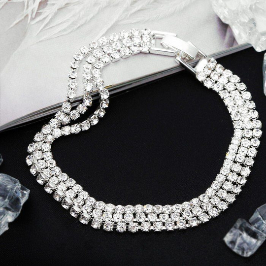 Браслет со стразами "Лёд" элегантность, 2757382, 3 ряда, цвет белый в серебре