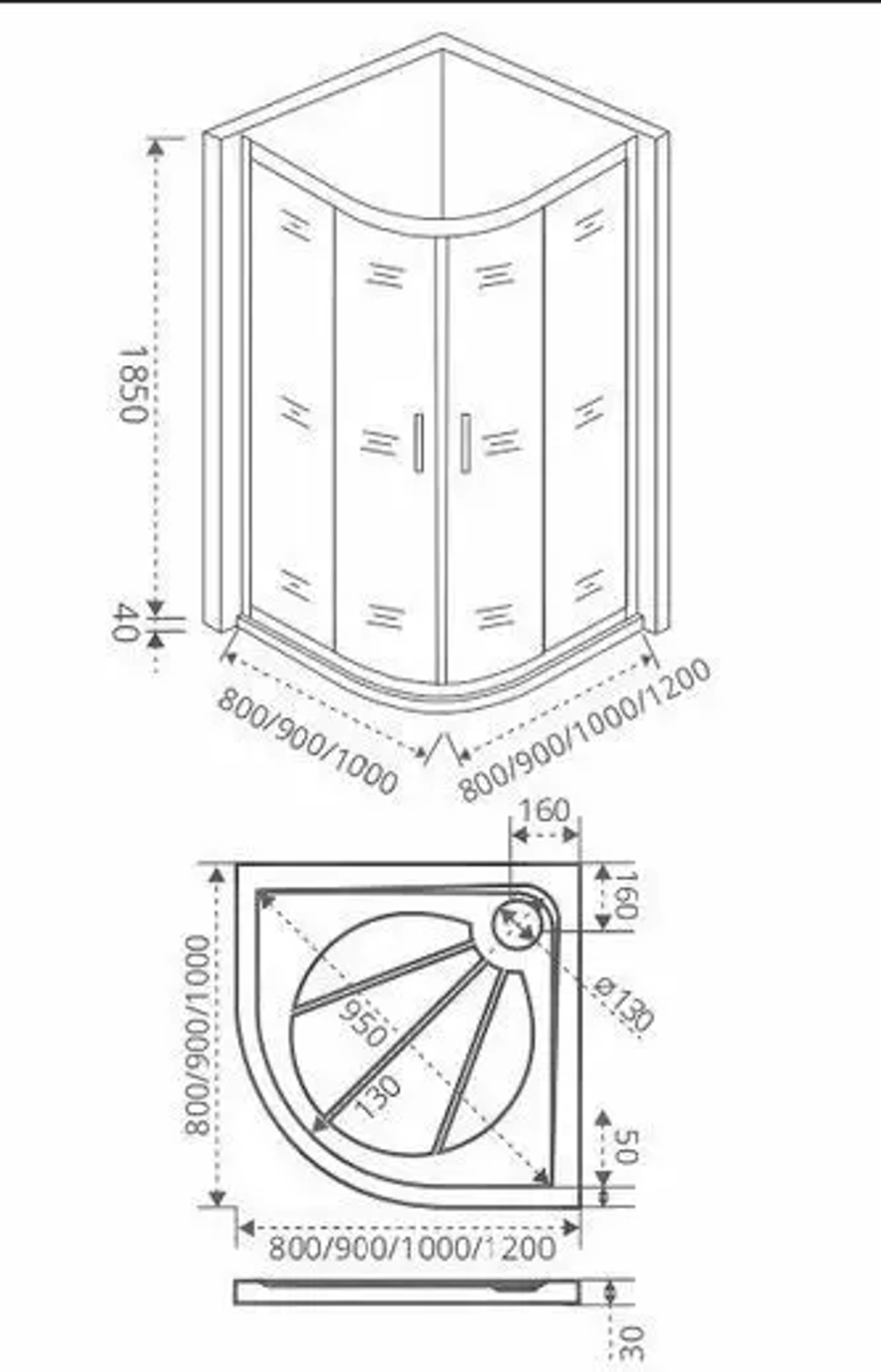 Душевой уголок Bas Infinity Rad-80-C-CH 80*80*185 без поддона