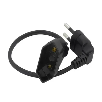 Европейский 2-контактный штекер к женскому кабелю адаптера питания Шнур с изгибом под углом 90 градусов Удлинительный кабель