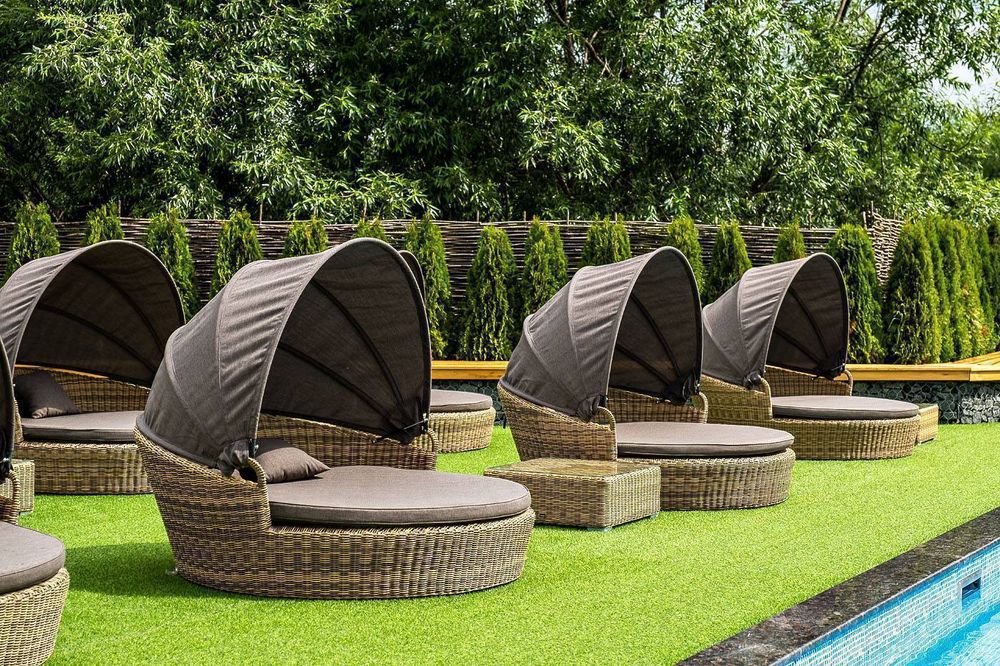 "Стильяно" плетеная кровать круглая, цвет соломенный