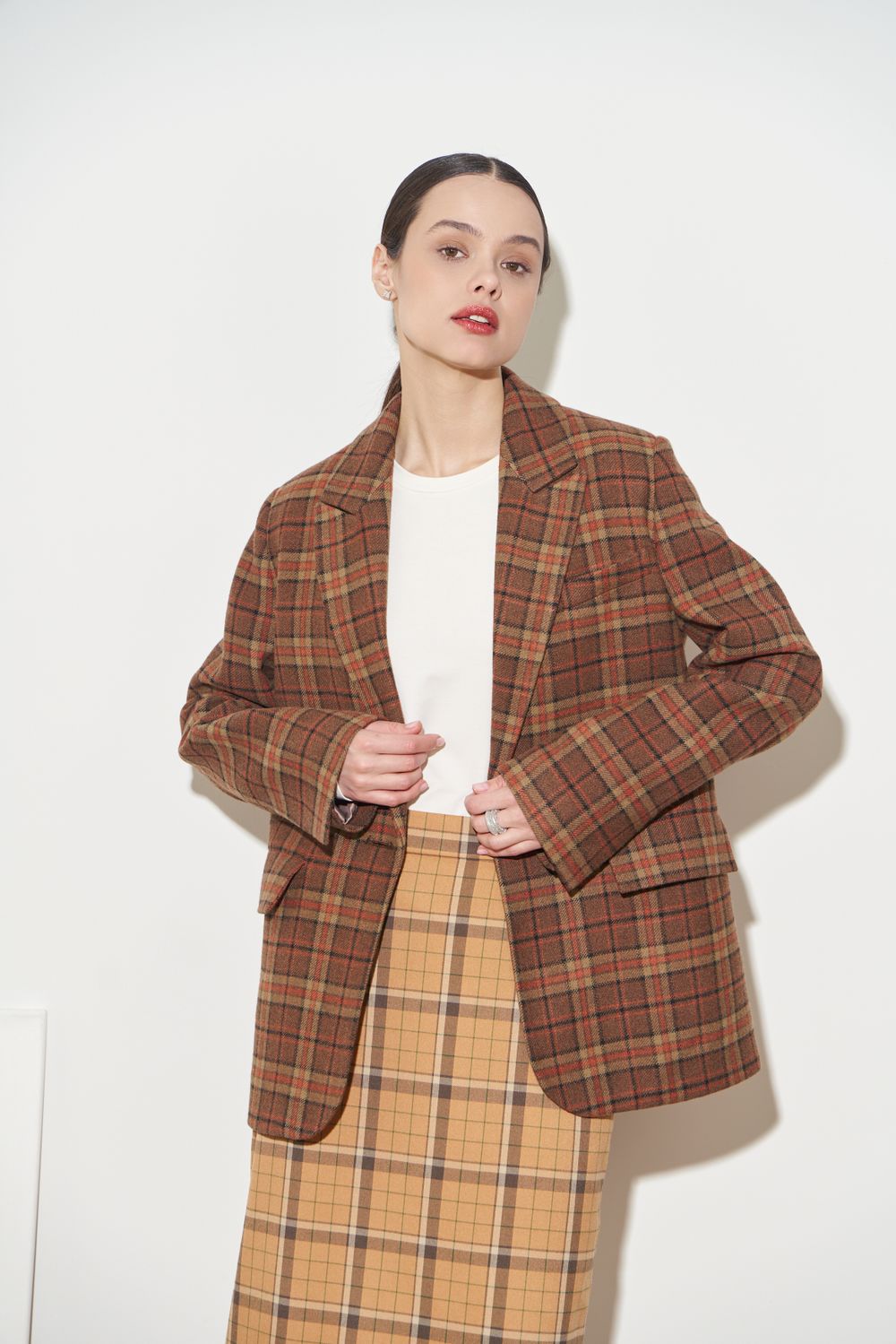 ПИДЖАК В КЛЕТКУ ШОКОЛАД|ОРАНЖЕВЫЙ