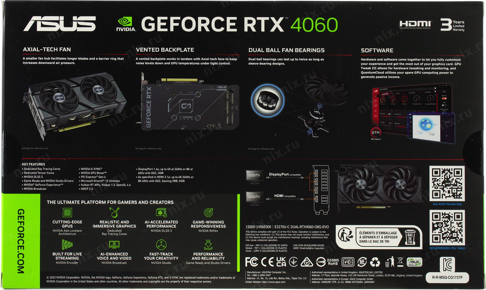 Видеокарта 8Gb PCI-E GDDR6 ASUS DUAL-RTX4060-O8G-EVO (RTL) HDMI+3xDP GeForce RTX4060