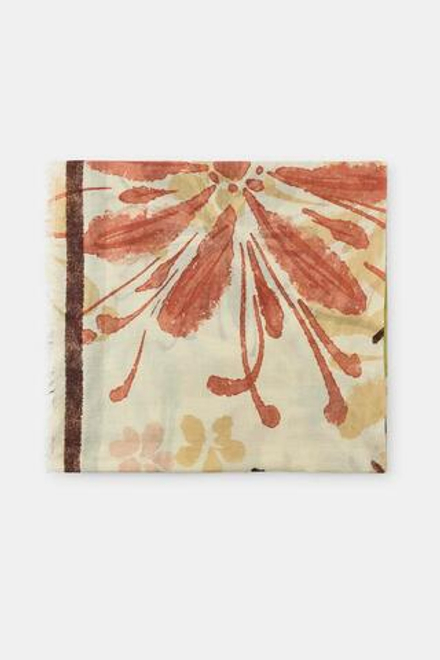 ZARA ПЛАТОК ИЗ 100% ХЛОПКА С ЦВЕТОЧНЫМ ПРИНТОМ, ПЕСОЧНЫЙ