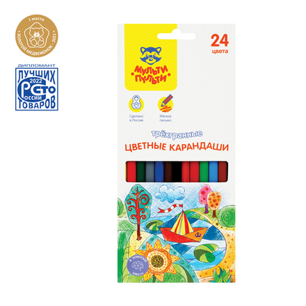 Карандаши цветные Мульти-Пульти "Невероятные приключения", 24цв., трехгран., заточен., картон, европ