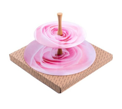 Горка стеклянная "розовая роза" 2-ярусная