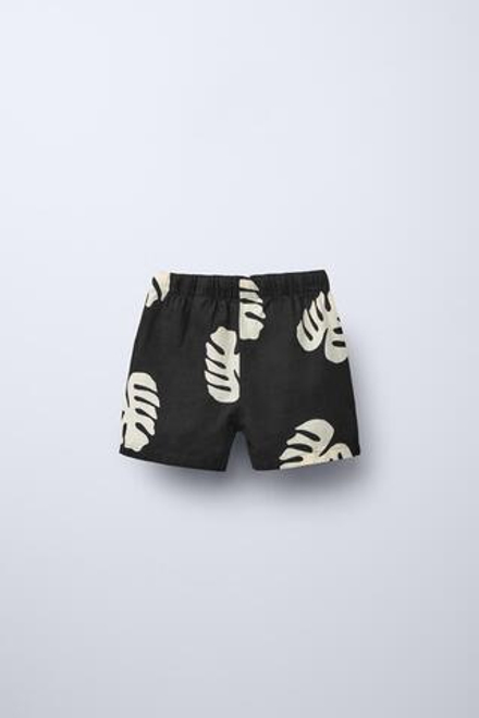 ZARA ШОРТЫ-БЕРМУДЫ С ПРИНТОМ, ЧЕРНЫЙ/ЭКРЮ