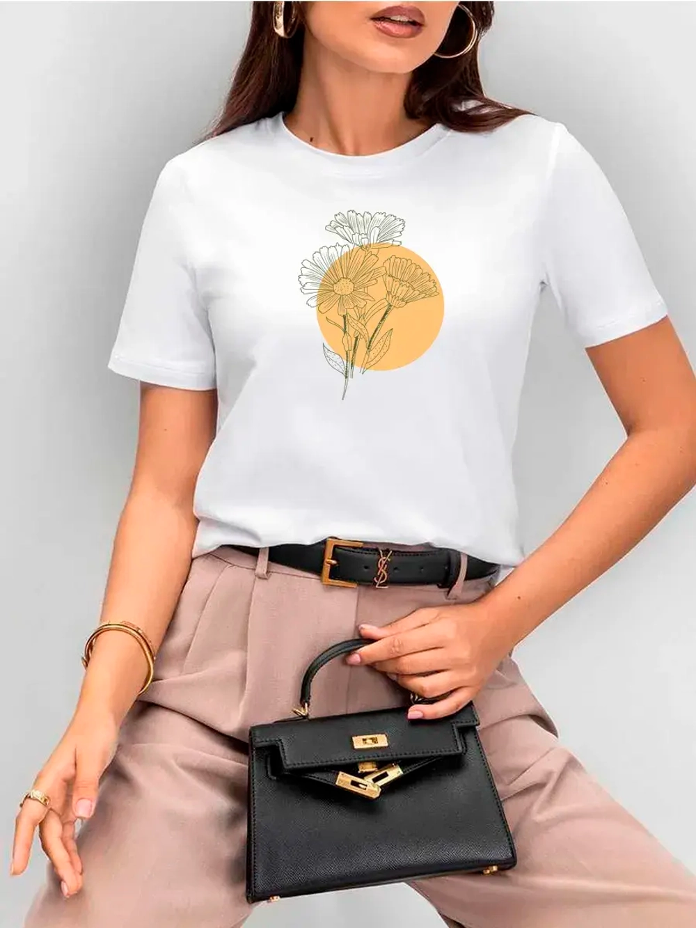 Футболка больших размеров с принтом цветы