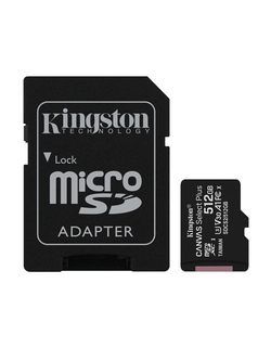 Карта памяти Micro SecureDigital 512Gb Kingston Class 10 UHS-I U3 Canvas Select Plus (SD адаптер) 100MB / s SDCS2 / 512GB
