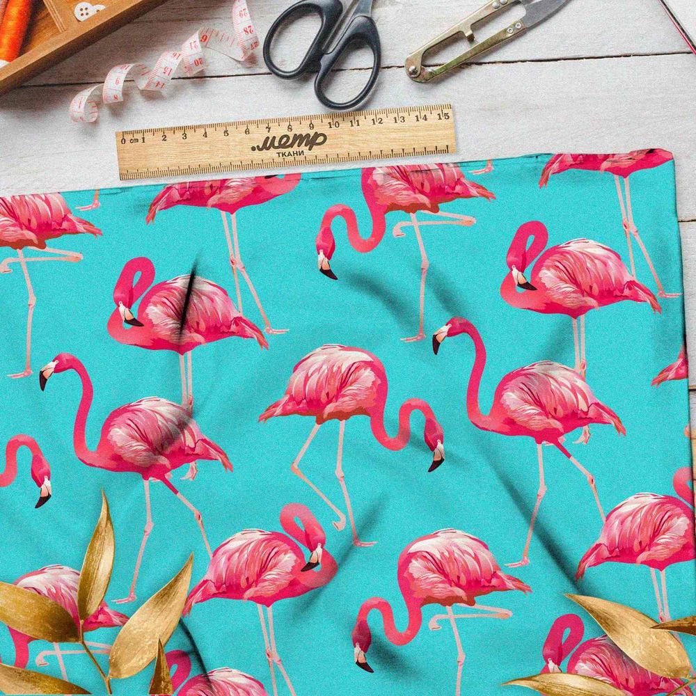 Ткань барби розовые фламинго на лазурном берегу