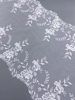 Вышивка на сетке кипельно-белая неэластичная ширина 27 см