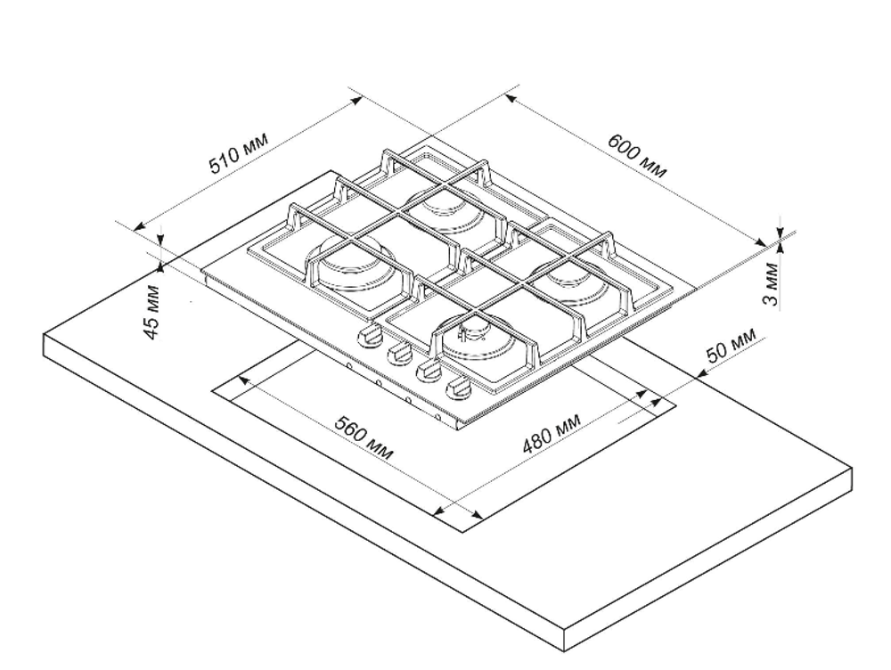 Поверхность варочная  ДеЛюкс TG4_750231F-072 (топленое молоко,латунь, газ/к., 51*60) Россия