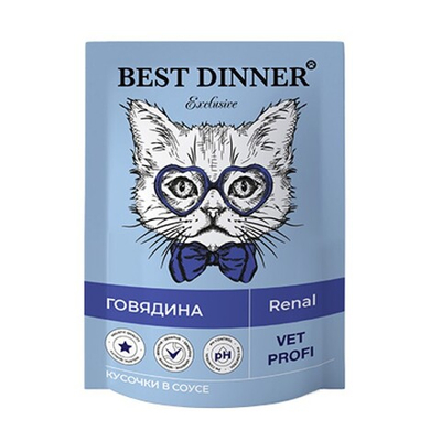 Best Dinner Exclusive Vet Profi Renal 85 г - консервы (пакетик) для кошек с проблемами почек с говядиной (кусочки в соусе)