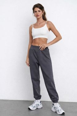 Свободные джоггеры без начеса из премиум футера цвета антрацит