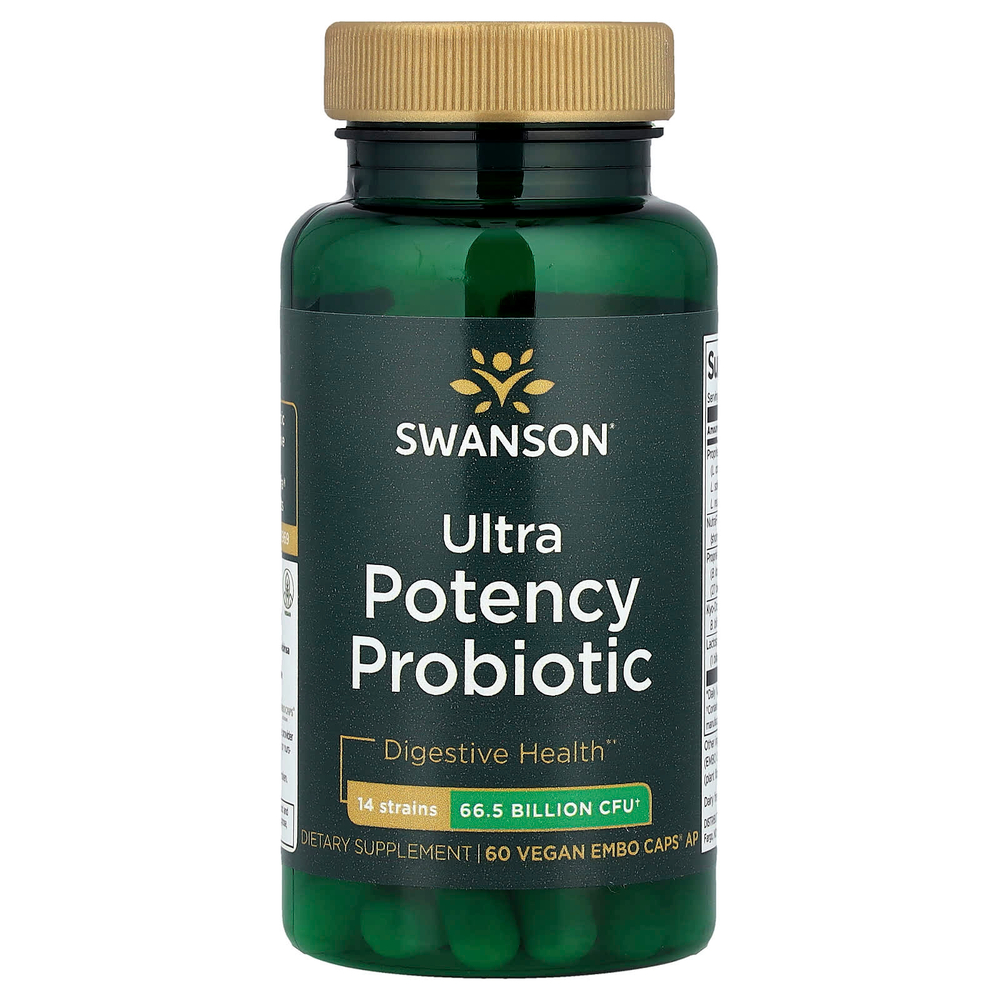 Swanson Vitamins, Сверхэффективный пробиотик, 66,5 млрд КОЕ, 60 веганских капсул EMBO Caps® AP