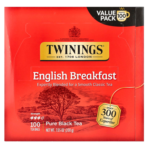 Twinings, Чистый черный чай, английский завтрак, 100 чайных пакетиков, 200 г (7,05 унции)
