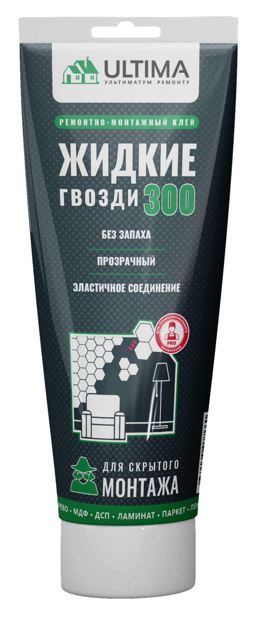 Жидкие гвозди ULTIMA 300 клей (акрил) прозрачный ремонтно-монтажный 250 г ТЮБИК арт.ADHES30030