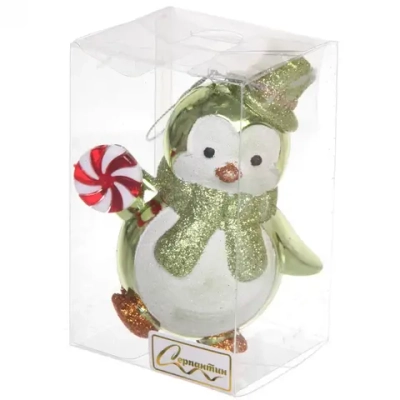 Ёлочная игрушка «Пингвин с леденцом» 10*6*11 см, зелёный