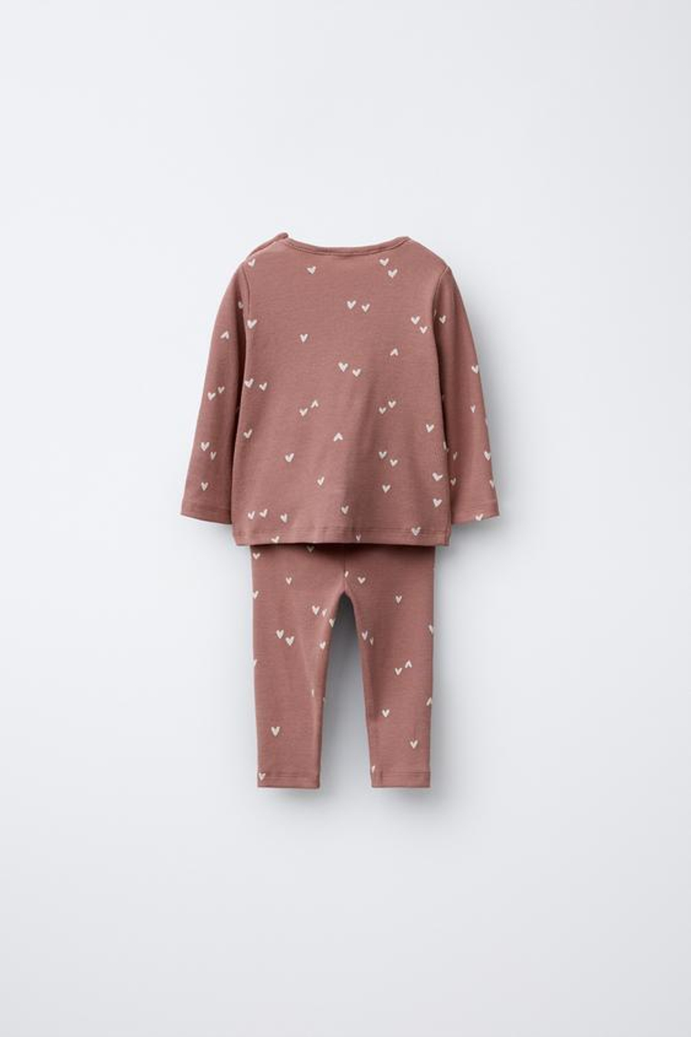 ZARA КОМПЛЕКТ ИЗ ФУТБОЛКИ И ЛЕГИНСОВ В РУБЧИК С СЕРДЕЧКАМИ, РОЗОВЫЙ