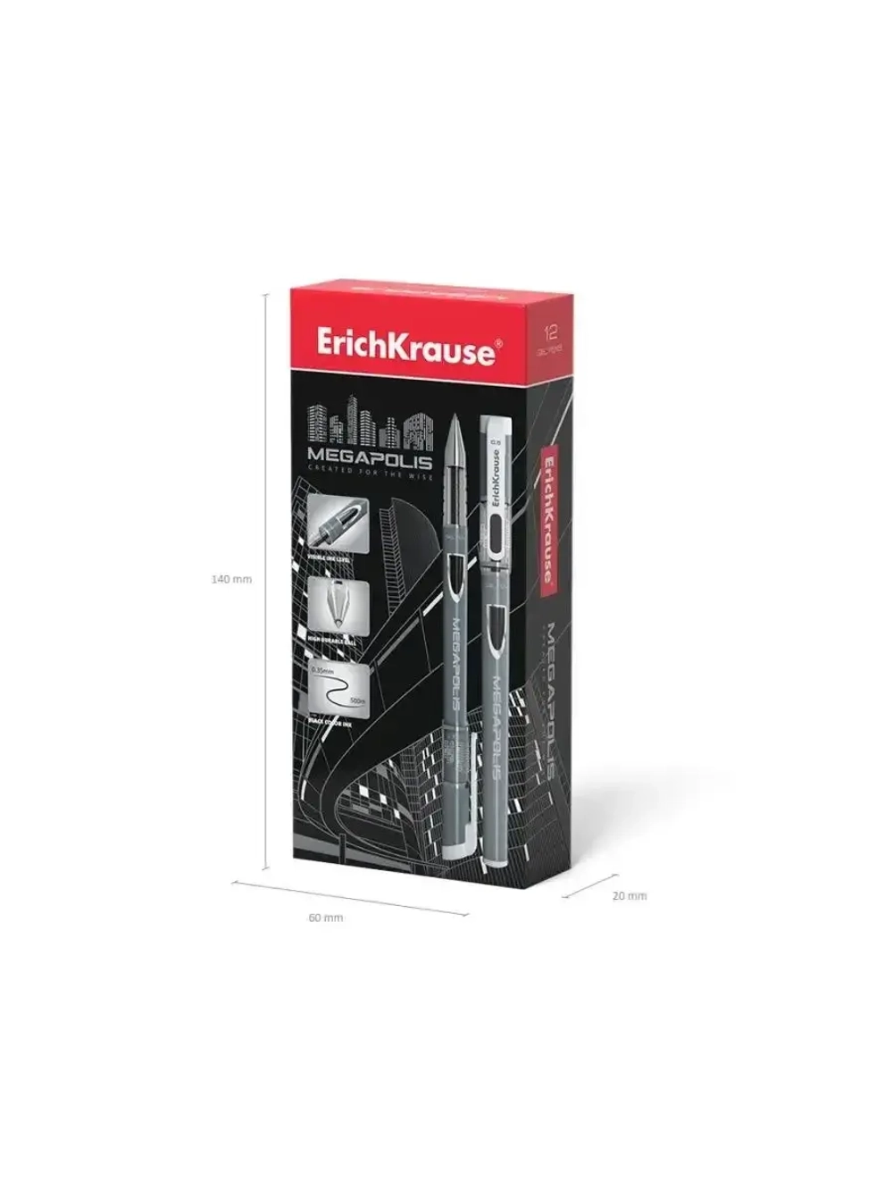 Ручка гелевая 12 шт EriсhKrause MEGAPOLIS Gel черная