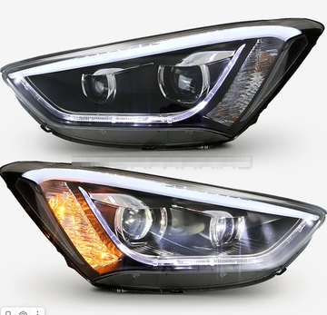 Передние биксеноновые фары Хендай Санта Фе 2013-2015 V4 Type [Комплект Л+П; ходовые огни; электрокорректор; биксеноновая линза]