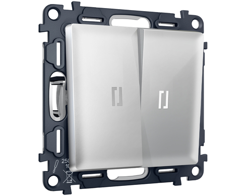 MA404055 Комплект механизма 2-кл выключателя с самовозвратом с подсветкой 5600K ALFA Серебро глянец QUANT (AP4040, VM129, G14W)