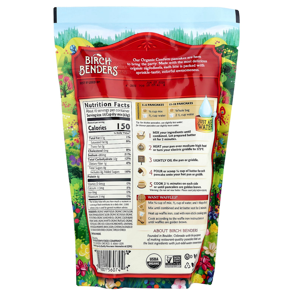 Birch Benders, смесь для приготовления блинов и вафель, органическое конфетти, 397 г (14 унций)