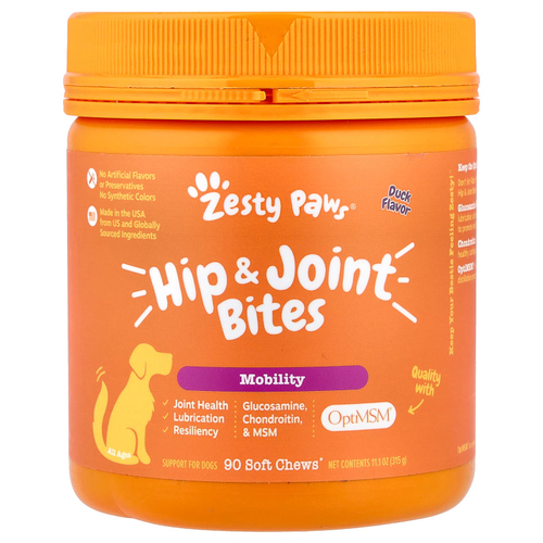 Zesty Paws, Прикусывание бедер и суставов, для собак, для всех возрастов, утка, 90 жевательных таблеток, 315 г (11,1 унции)